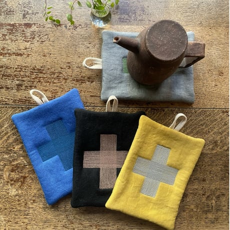 かっぱじき クロスステッチ 長方形 鍋敷き/鍋つかみ