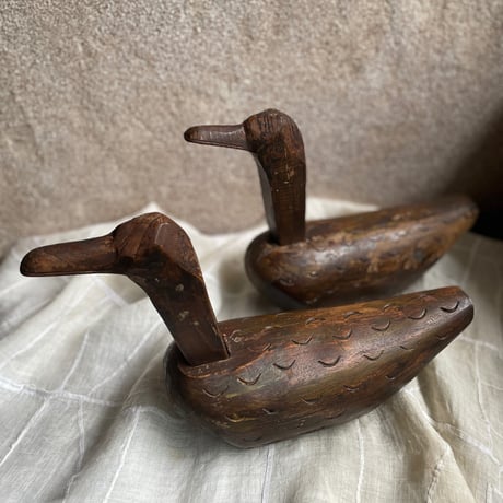 韓国の木彫りの鳥ペア アンティーク