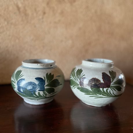 韓国の古い花壺 花蟹模様 青蟹