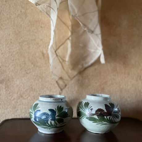 韓国の古い花壺 花蟹模様 茶蟹