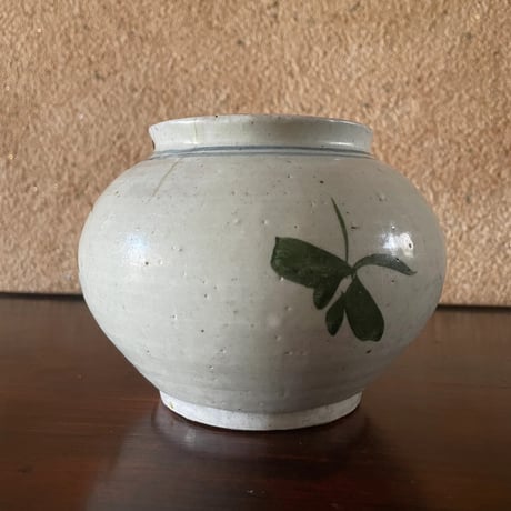 韓国の古い花壺 花蟹模様 青蟹
