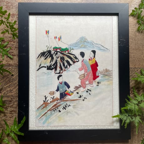 韓国の刺繍民画/凧上げ/ヴィンテージ