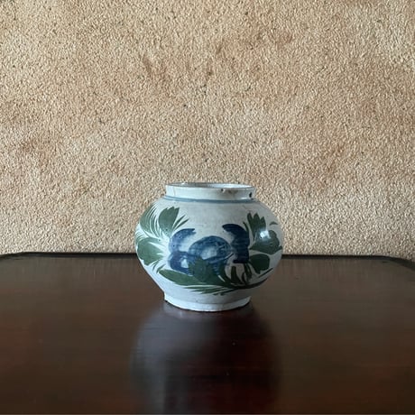 韓国の古い花壺 花蟹模様 青蟹
