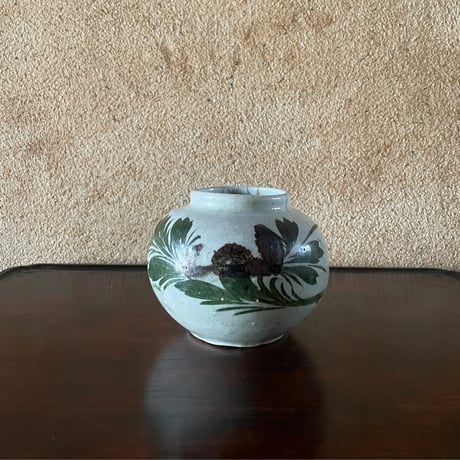 韓国の古い花壺 花蟹模様 茶蟹