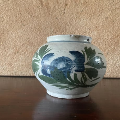 韓国の古い花壺 花蟹模様 青蟹
