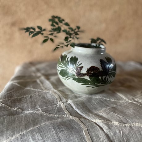 韓国の古い花壺 花蟹模様 茶蟹