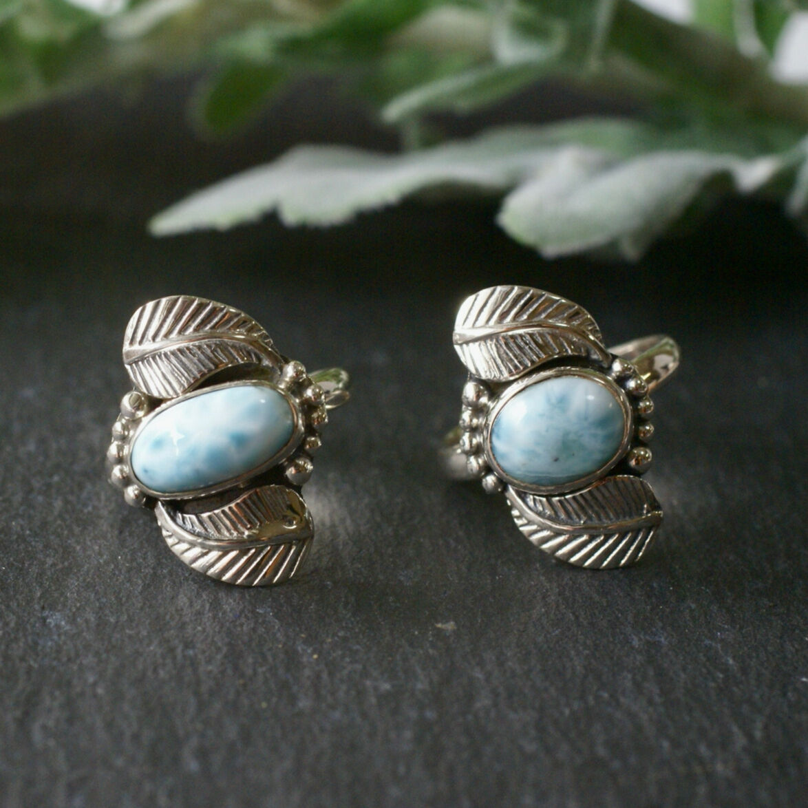 ブルー ラリマー リーフモチーフリング シルバー925 約12号（sv-461-1