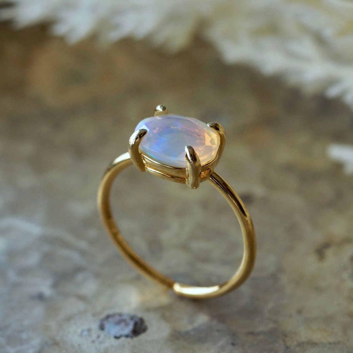 Handmade】オパール ファセットカット 7号〜フリーサイズリング 18k