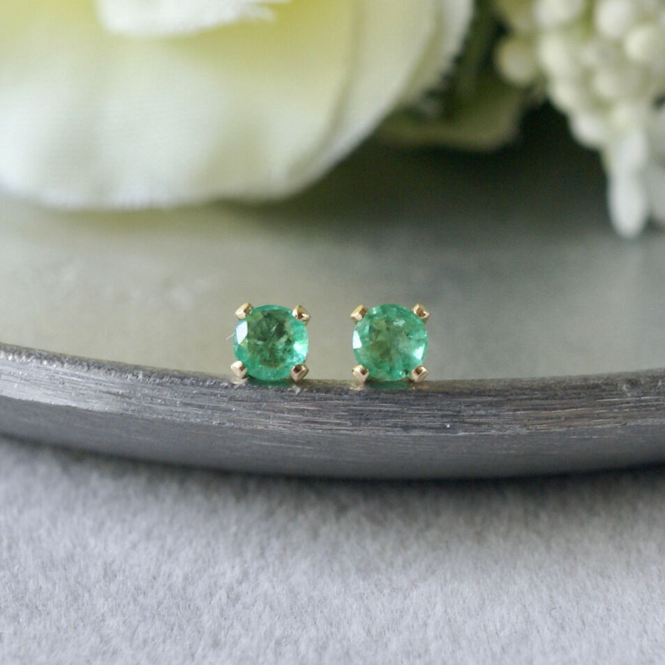 Handmade】グリーン エメラルド スタッドピアス 14kゴールドフィルド製