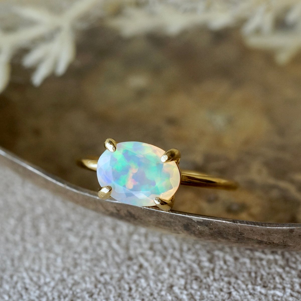 Handmade】オパール ファセットカット 7号〜フリーサイズリング 18k