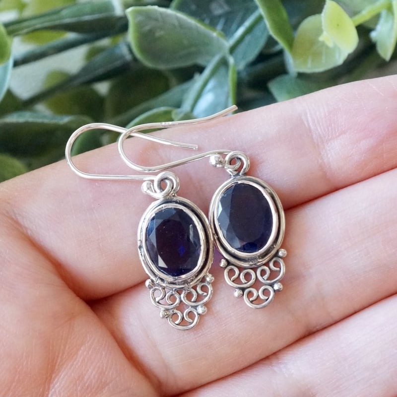 ○ブルー アイオライト エスニックピアス シルバー925 （sv-533-3  