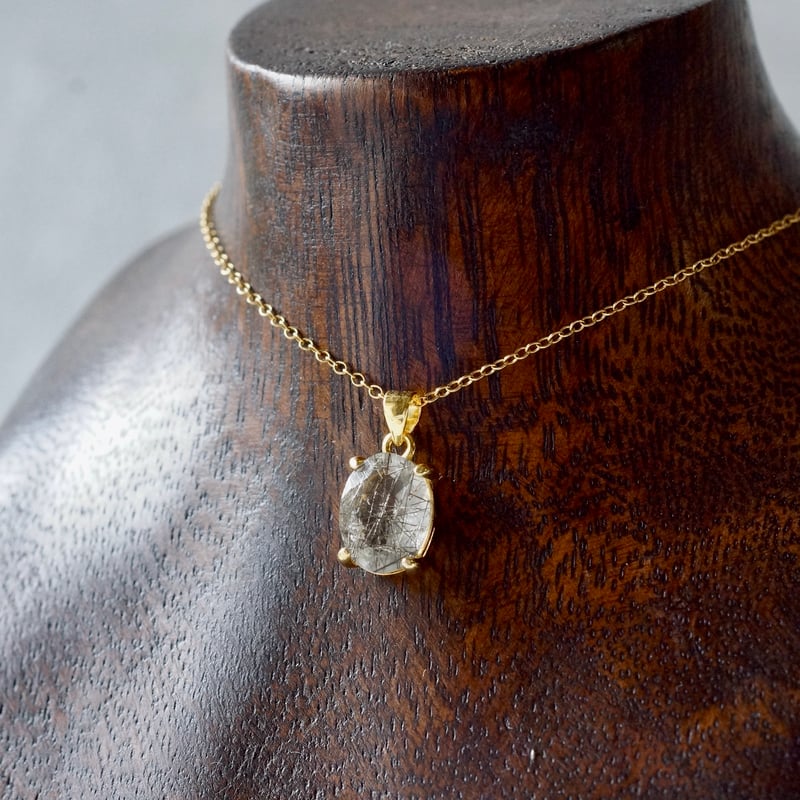 Handmade】ブラックルチルクォーツ ペンダントトップ 18kゴールド