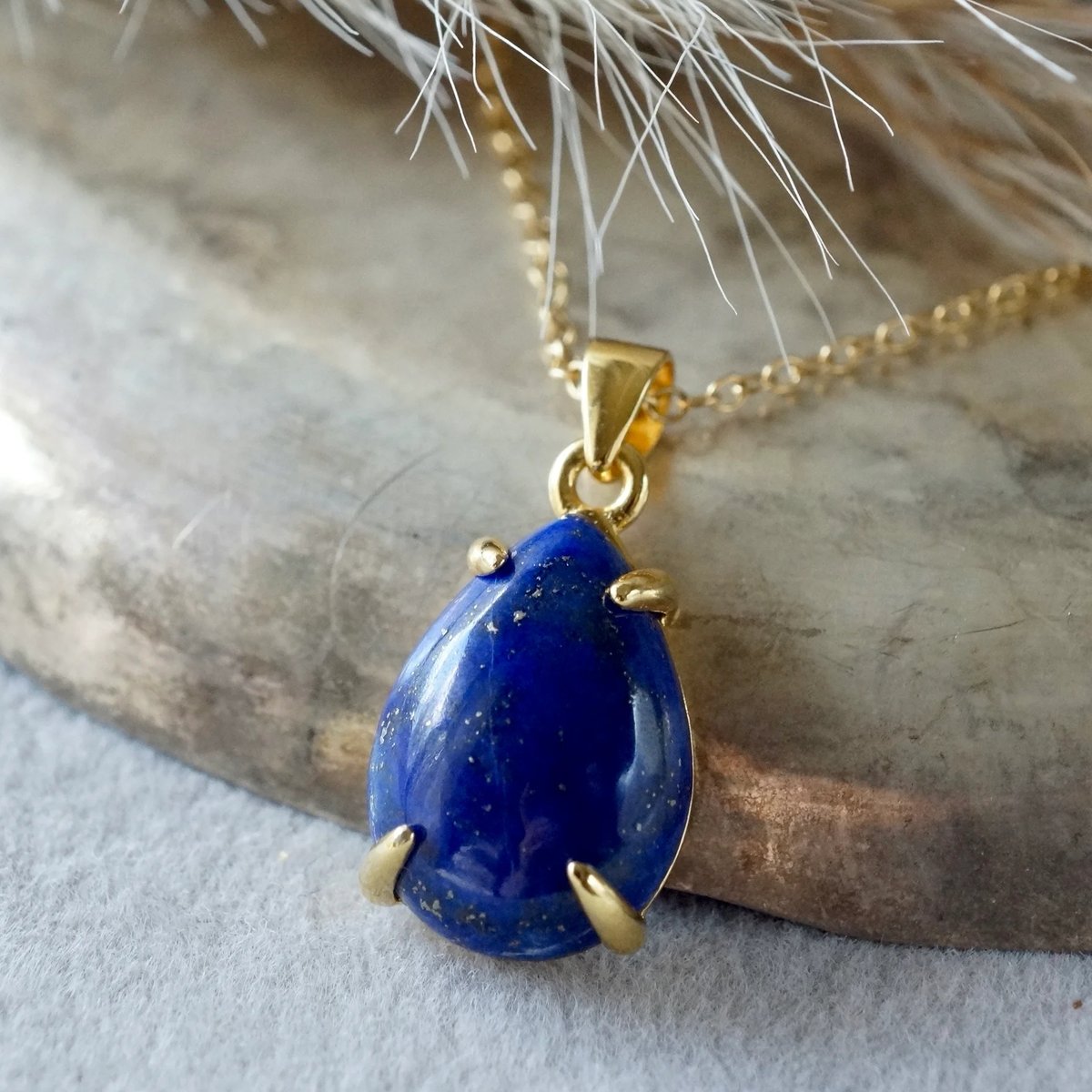 Handmade】ラピスラズリ ペアーシェイプ ペンダントトップ 18kゴールド
