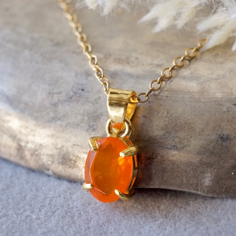 Handmade】オレンジ ファイアオパール（遊色効果あり）ペンダント