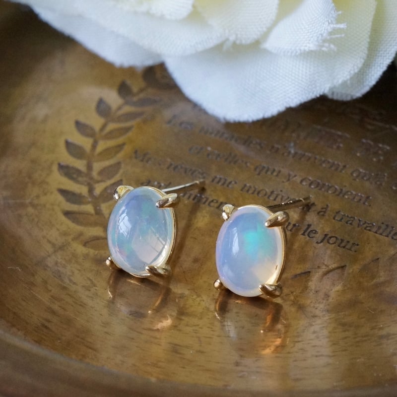 Handmade】オパール スタッドピアス 18kゴールドプレーテド シルバー