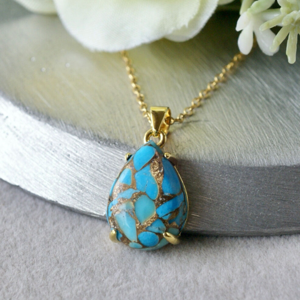 Handmade】ブルー コッパーターコイズ ペアーシェイプ ペンダント
