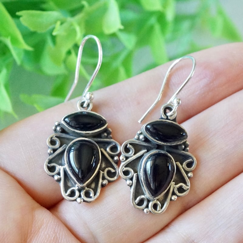 ○ブラックオニキス エスニックピアス シルバー925（sv-78） | Ratna