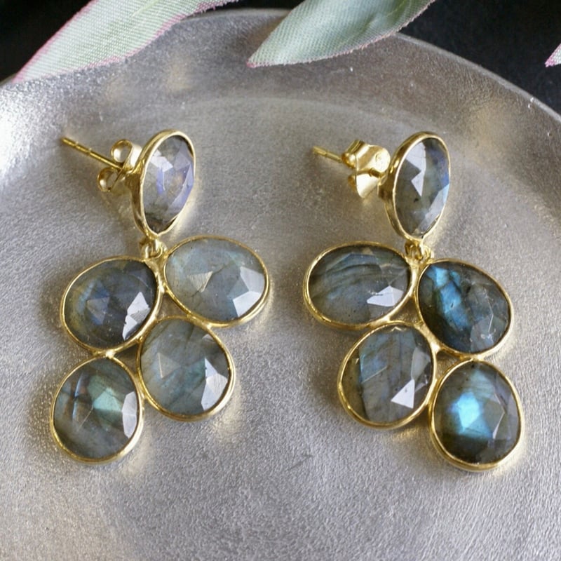 ☆ラブラドライト 大振りピアス 18kゴールドプレーテッド シルバー925