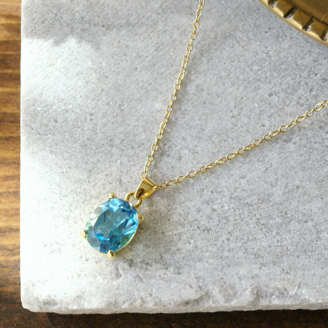 Handmade】スイス ブルートパーズ ペンダントトップ 18kゴールドプレー