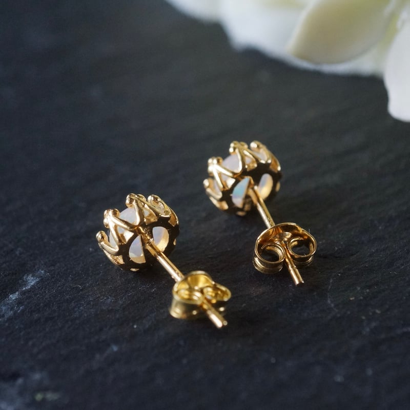 Handmade】オパール クラウンモチーフ スタッドピアス 18kゴールド