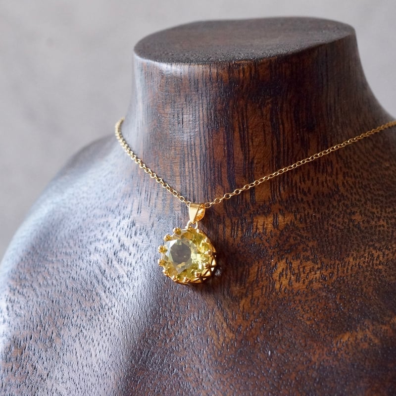 Handmade】レモンクォーツ クラウンモチーフ ペンダントトップ 18k