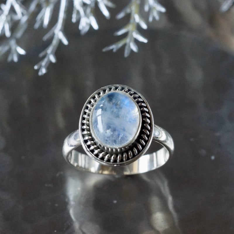 レインボームーンストーン カボションカット リング シルバー925 15号