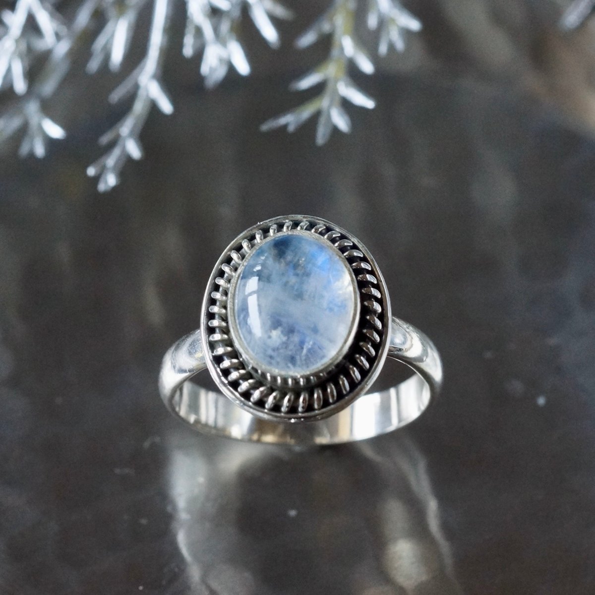 レインボームーンストーン カボションカット リング シルバー925 15号