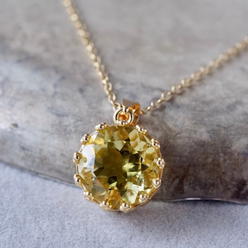 Handmade】レモンクォーツ クラウンモチーフ ペンダントトップ 18k