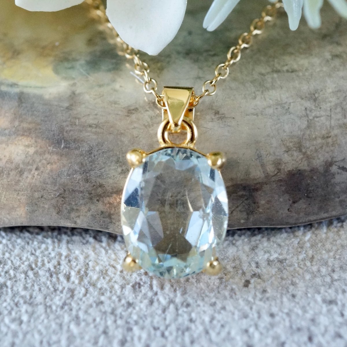 Handmade】アクアマリン ペンダントトップ 18kゴールドプレー