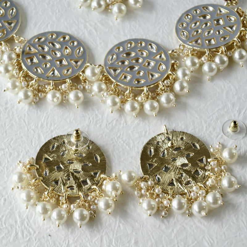 ☆ 軽量 インドジュエリーセット（グレー）クンダンスタイル