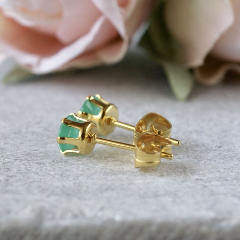 Handmade】グリーンオニキス スタッドピアス サージカルステンレス製