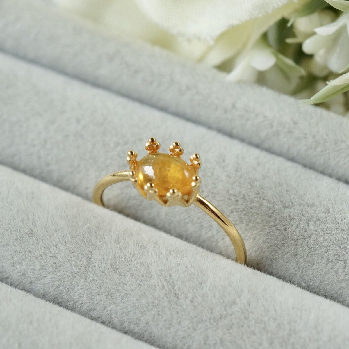 受注製作】イエローサファイア クラウンモチーフ 7号〜フリーサイズ