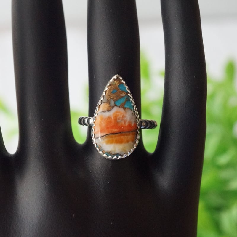 オイスターコッパーターコイズ ペアーシェイプ リング シルバー