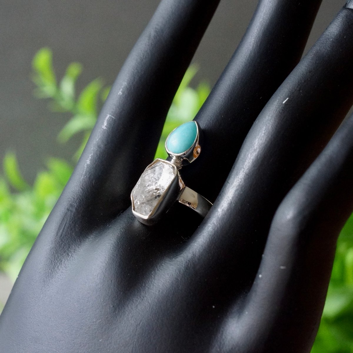 ハーキマーダイヤモンド（水晶）・アマゾナイト リング シルバー925 約