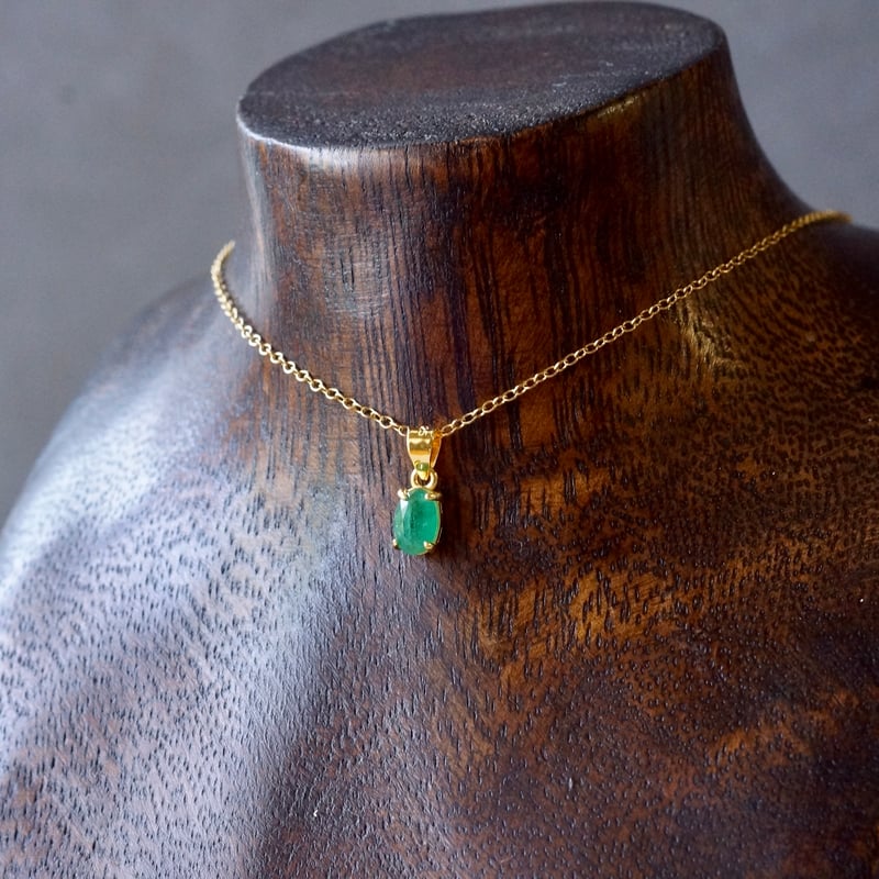 Handmade】グリーン エメラルド ペンダントトップ 18kゴールドプレー 