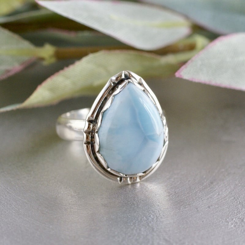 ラリマー ペアーシェイプ リング シルバー925 13.75号 （sv-329