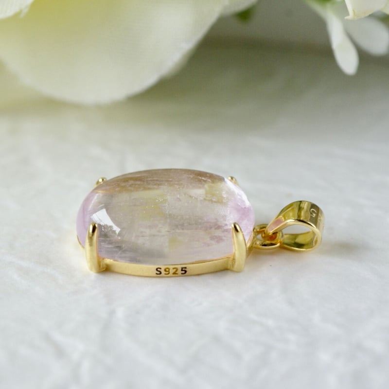 Handmade】ピンク クンツァイト ペンダントトップ 18kゴールドプレー