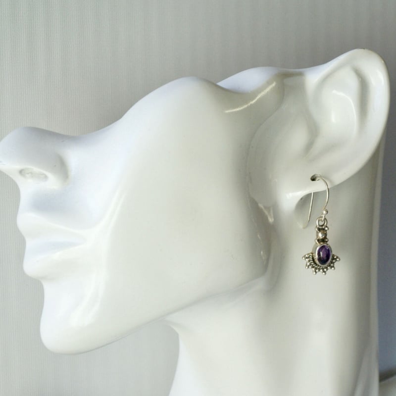 ○アメジスト エスニックフックピアス シルバー925 （sv-428-1