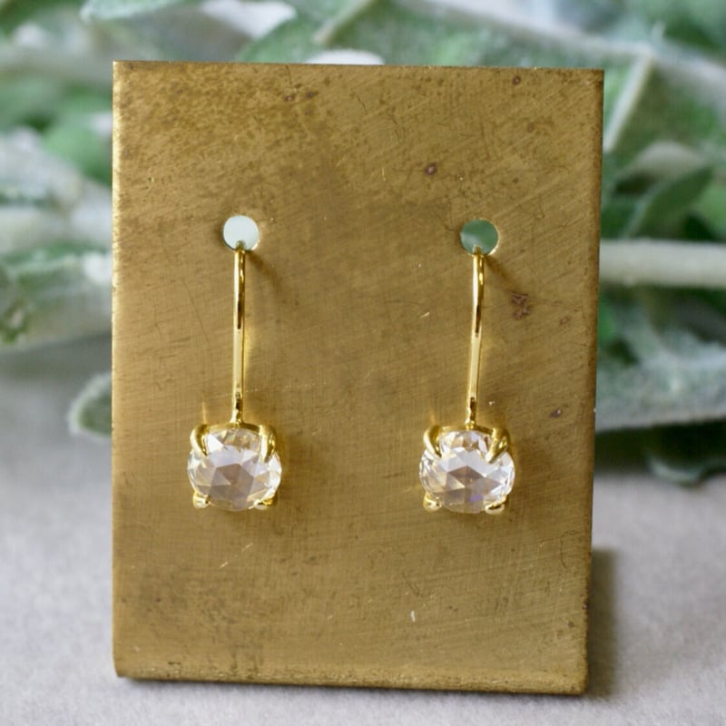 Handmade】キュービックジルコニア ローズカット フックピアス 18k