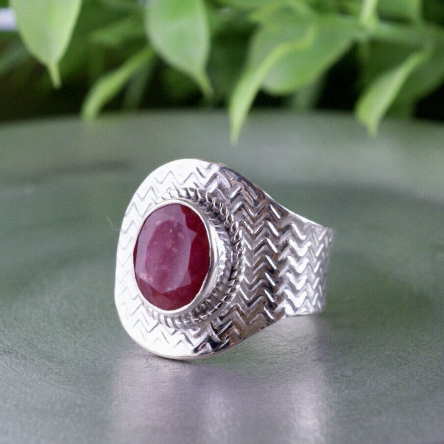 レッド ルビー リング ジグザク模様 シルバー925 15号前後の