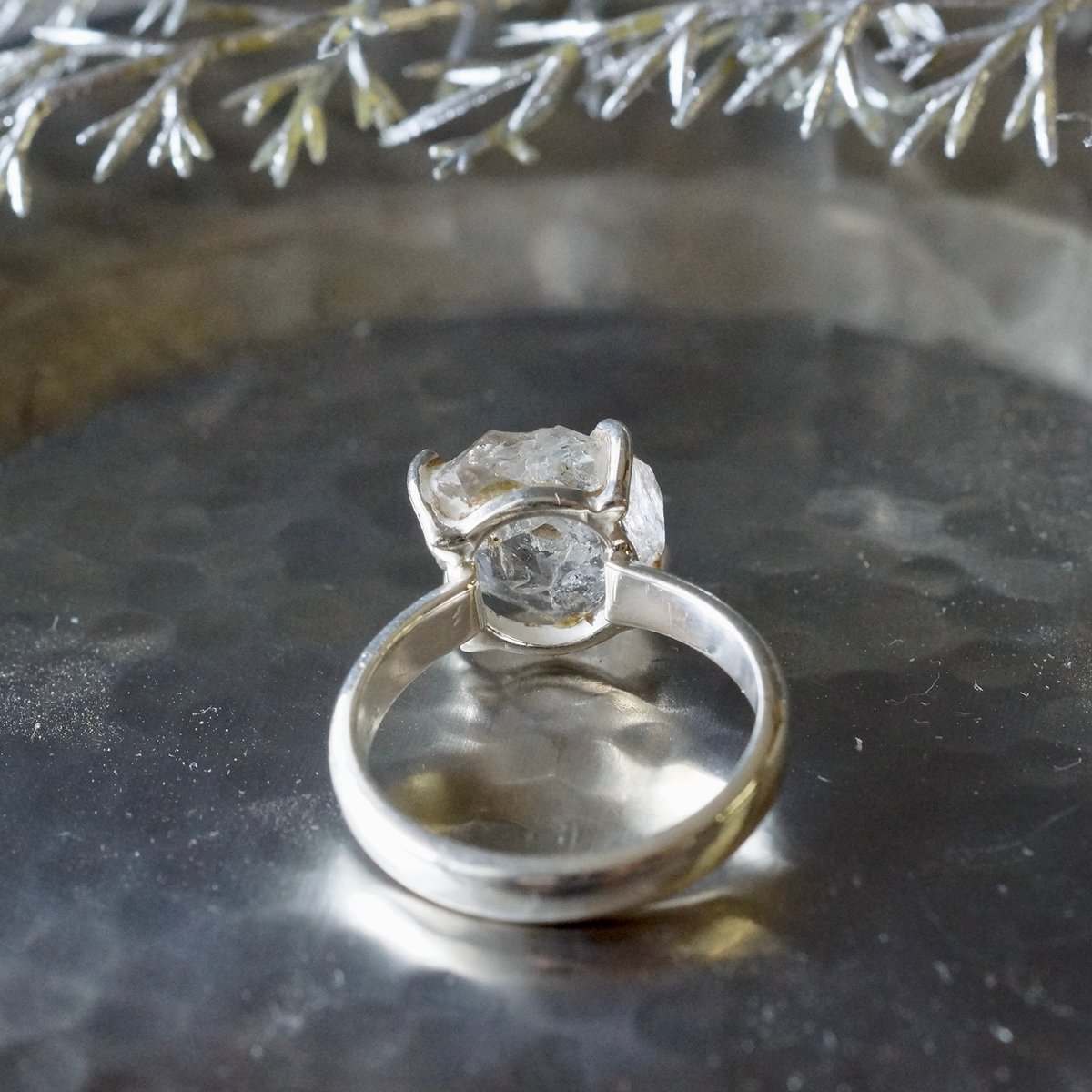 オイルイン ハーキマーダイヤモンド（水晶） ラフカットリング