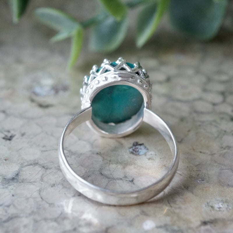 【新品未使用】 ターコイズ シルバーリング 約16号 ブルー チベタンターコイズ クラウンモチーフ リング シルバー925 16号