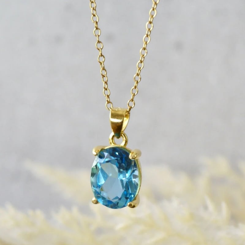 Handmade】スイス ブルートパーズ ペンダントトップ 18kゴールドプレー