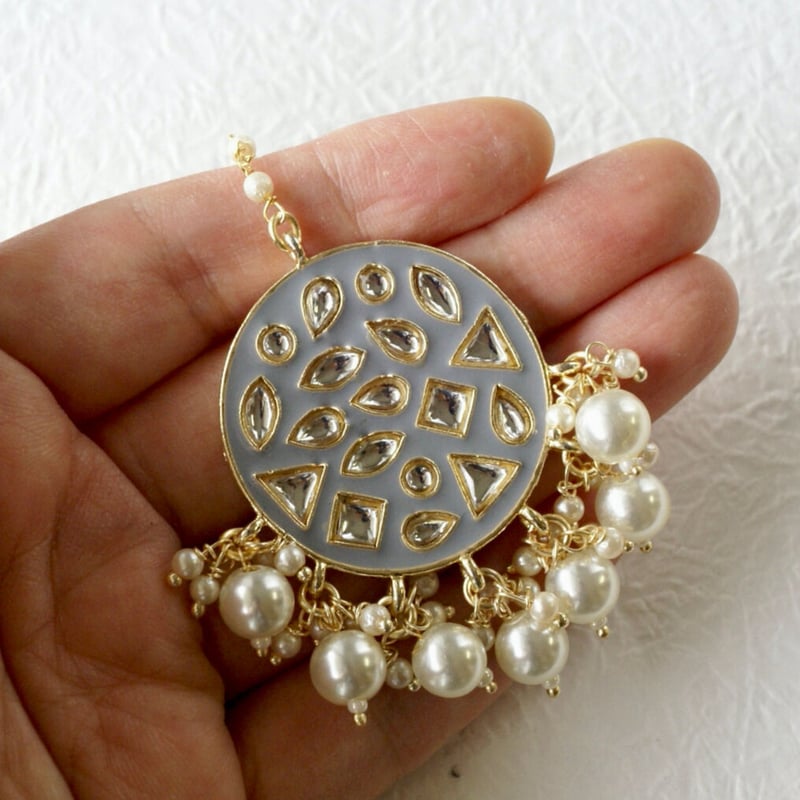 ☆ 軽量 インドジュエリーセット（グレー）クンダンスタイル