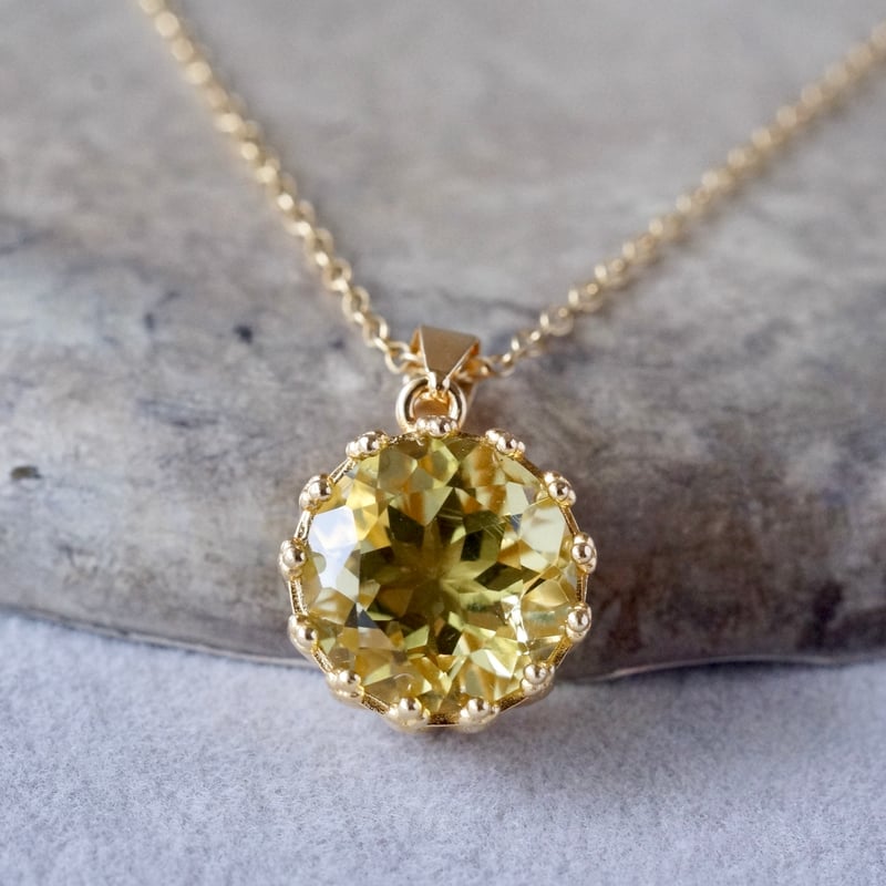 Handmade】レモンクォーツ クラウンモチーフ ペンダントトップ 18k