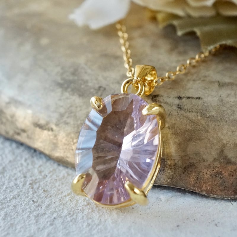 Handmade】ピンクアメジスト コンケーブカット ペンダントトップ 18k