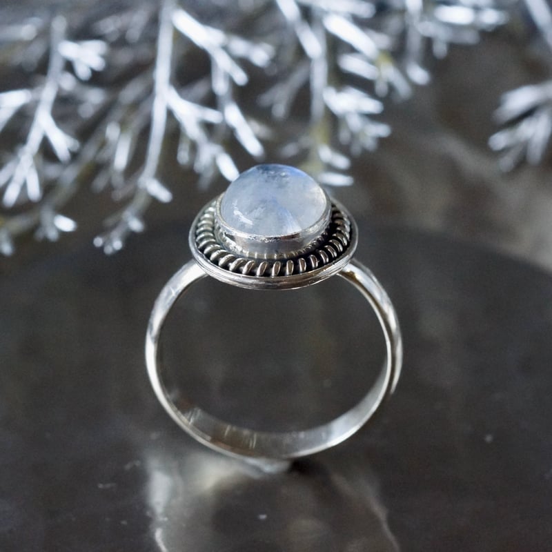 レインボームーンストーン カボションカット リング シルバー925 15号