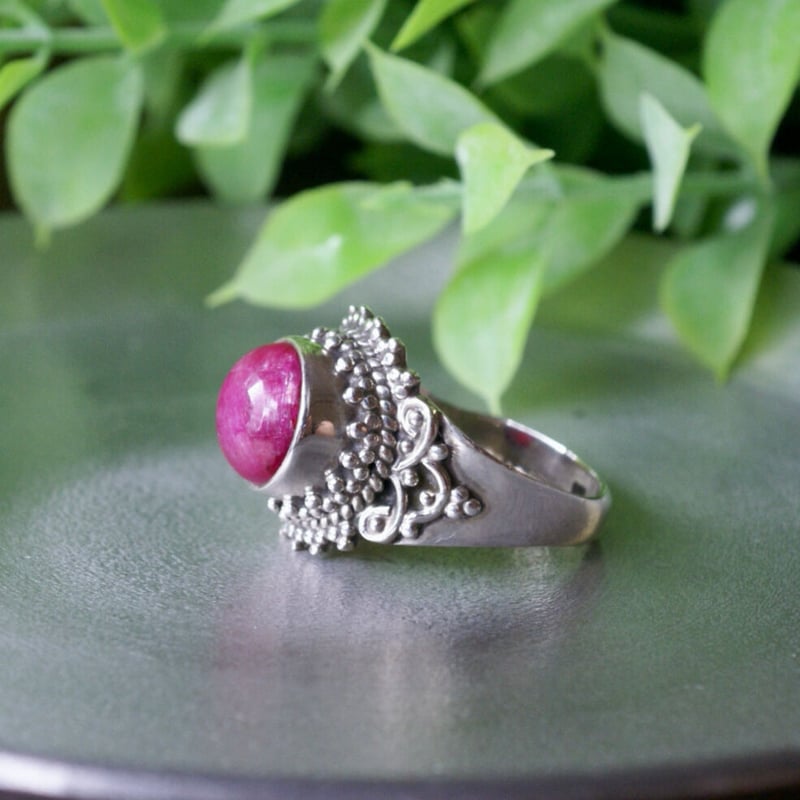 レッド ルビー エスニックリング シルバー925 12号（sv-393