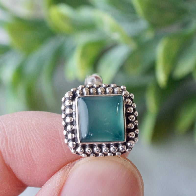 グリーン カルセドニー リング シルバー925 約15.25号（sv-645