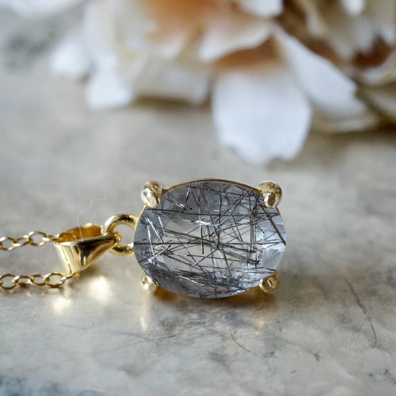 Handmade】ブラックルチルクォーツ ペンダントトップ 18kゴールド